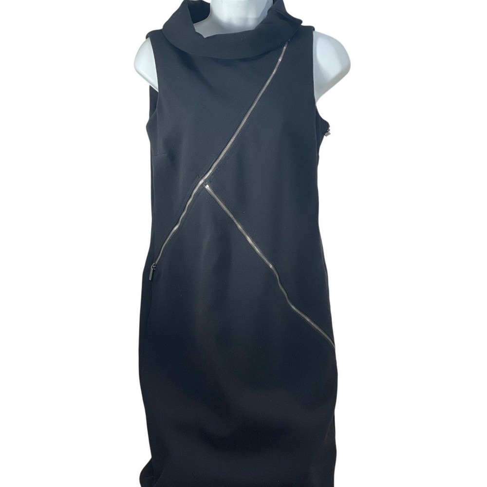 Michael Kors Black Sheath Dress Size 4 Sleeveless Asymmetrical Zip Detail